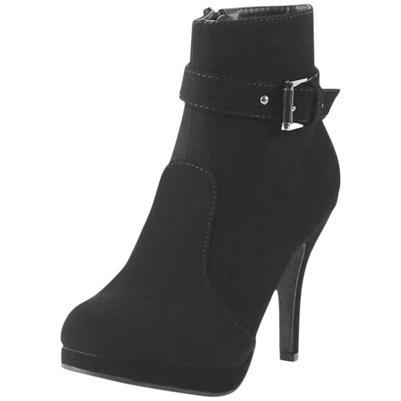 Women’s Buckle Strap High Heel High Ankle Boots & Side Zipper | Stiletto Booties - Picture 4 of 6